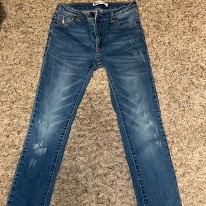 Distressed blue jeans!